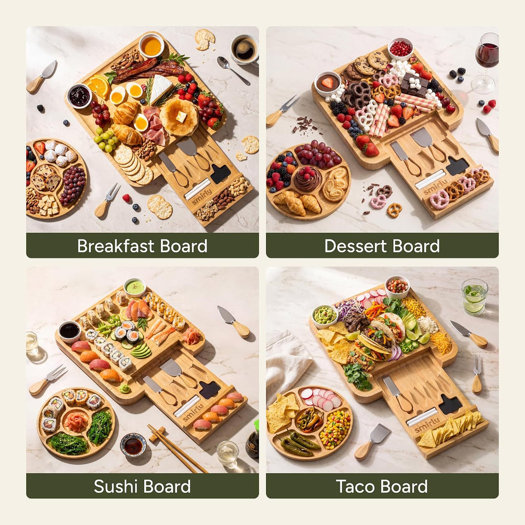 Charcuterie Board Set with Serving Accessories, Bamboo | Housewarming, Wedding, Bridal Shower and Birthday Gift for