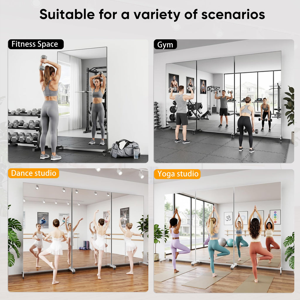 72"x40" Full Length Mirror with Wheels for Yoga, Dance, Gym, White