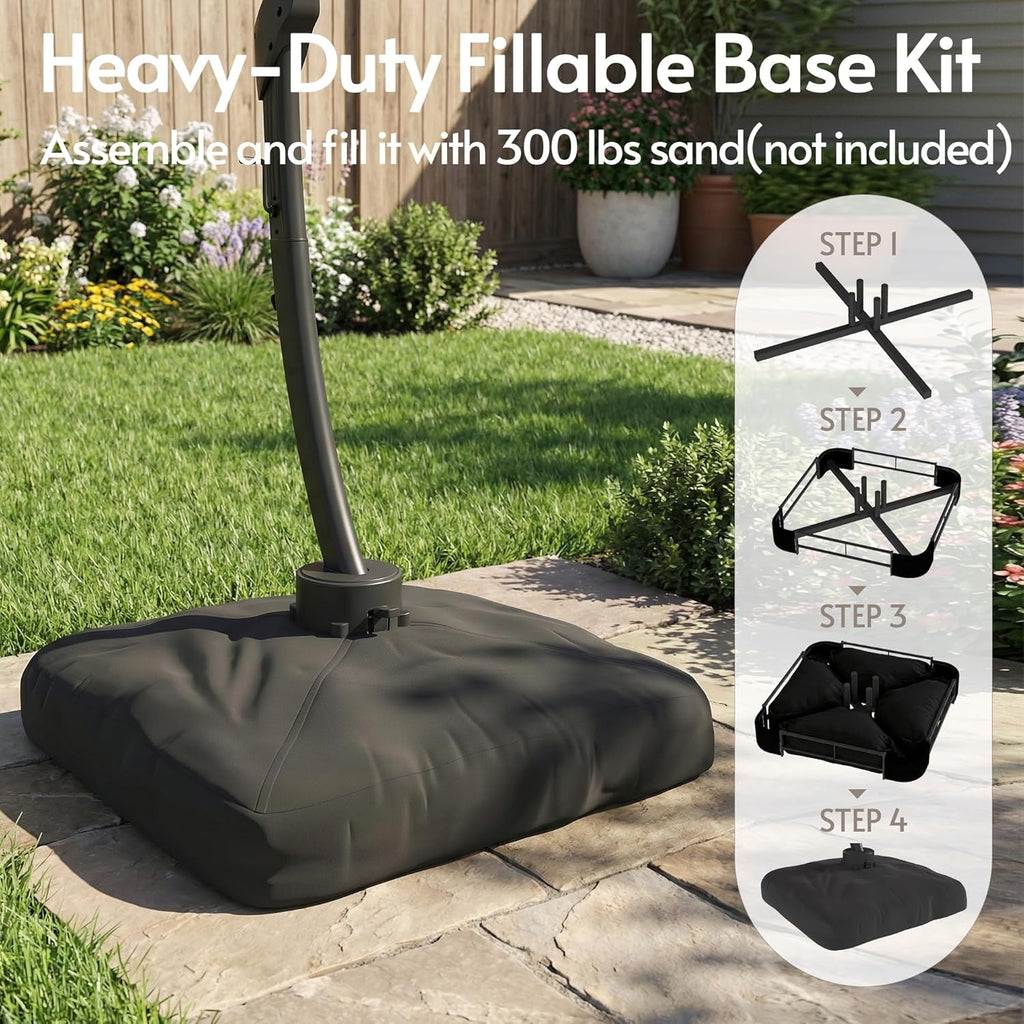 11FT Cantilever Patio Umbrella With Base Included, Round Large Aluminum Outdoor Cantilever