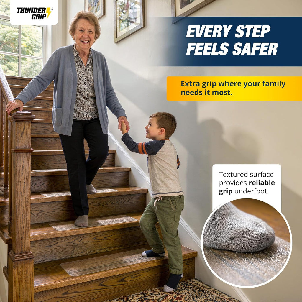Clear Stair Treads Non-Slip Indoor 24" x 4" 18-Pack - Stair Grips for Wood | Anti Slip Adhesive Strips for Dogs &