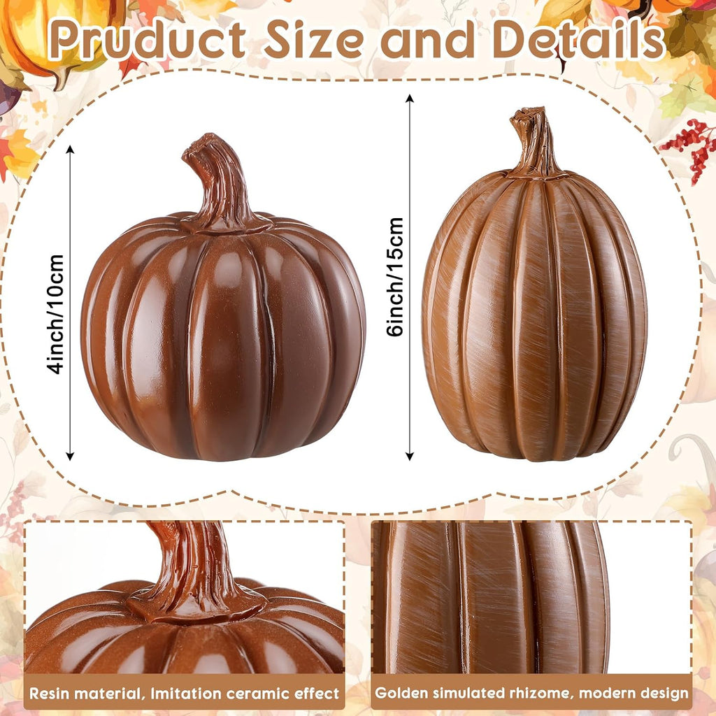 Fall Pumpkin Decor Resin Pumpkin Table Decor, Brown, Glossy - Set of 2