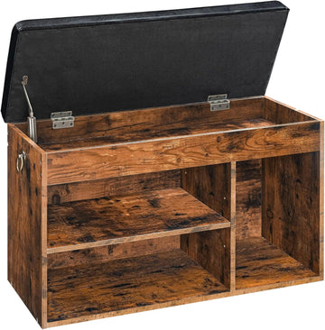 Shoe Storage Bench with Cushion, 32.3'' Entryway Bench with Lift Top Hidden Storage and Adjustable Shelves, Wooden