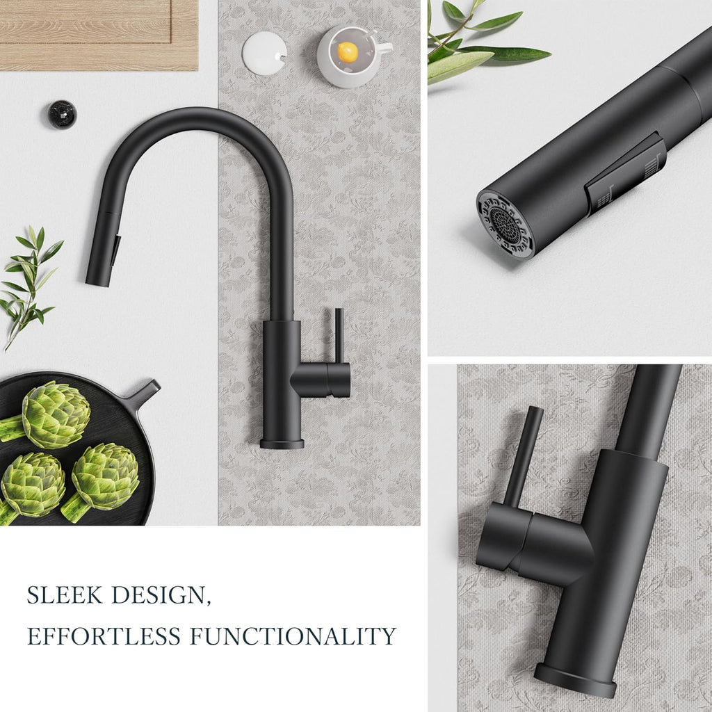 Kitchen Faucets with Pull Down Sprayer, Black Classic Single Handle Stainless Steel High Arc Faucet for Kitchen Sink