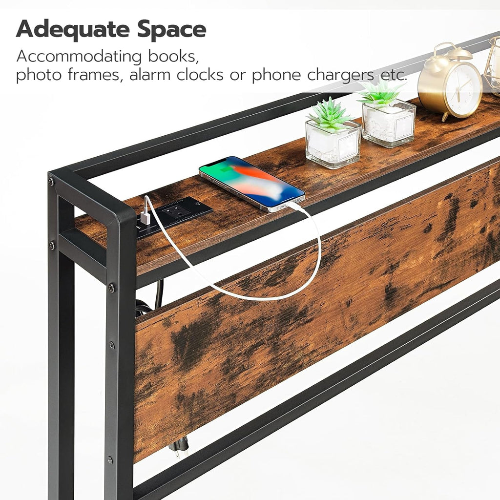 King Headboard, Headboard with 2 Outlets and 4 USB Ports, Adjustable Height, Storage Rack, Sturdy and Stable