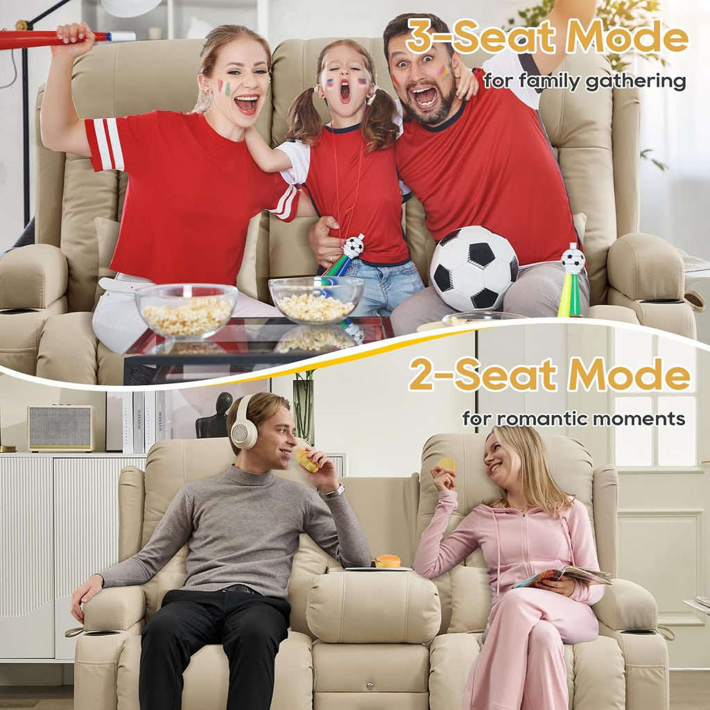 Power Loveseat Recliner Sofa with Flip-Up Backrest Console, Bluetooth Speakers, Drawer, AC Outlet, LED Light