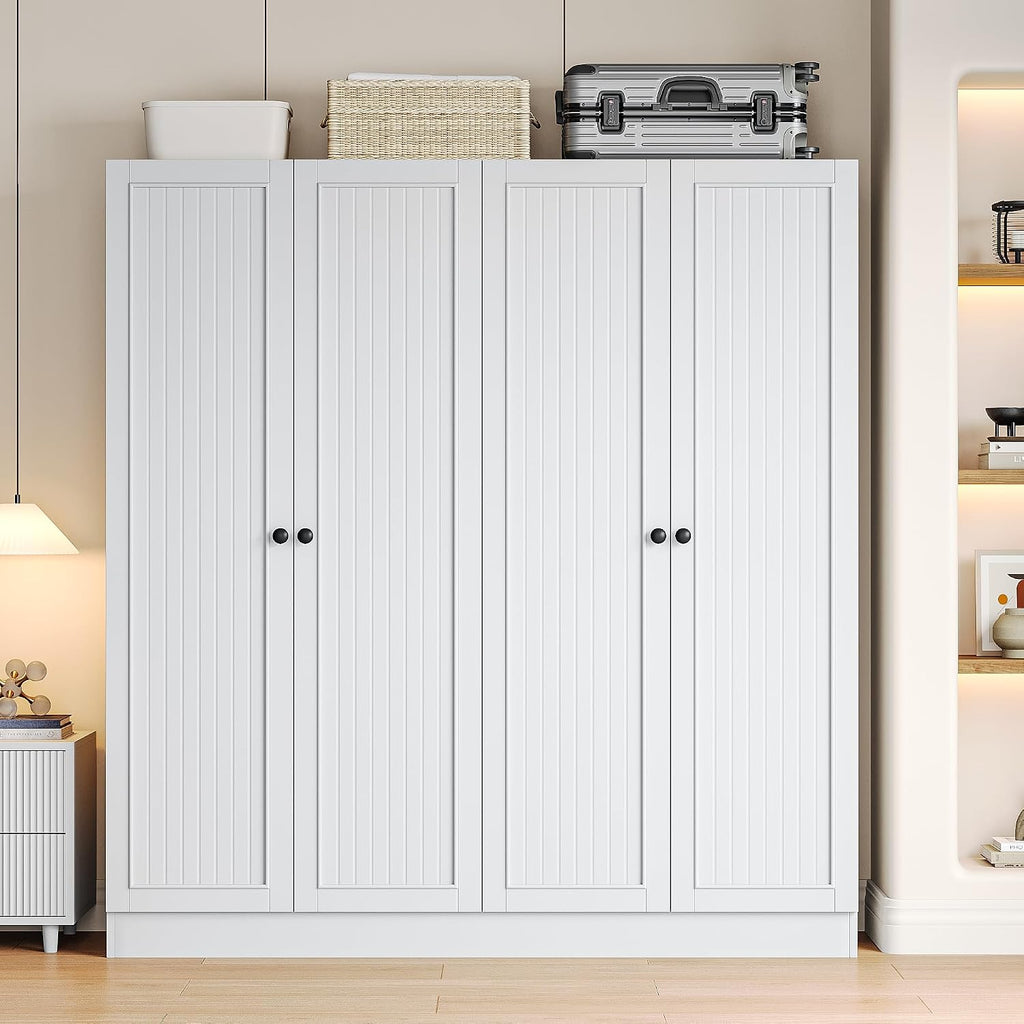 4 Doors Armoire Wardrobe Closet with 2 Drawers, 63" Large Wardrobe Cabinet with Removable Hanging Rods and Adjustable