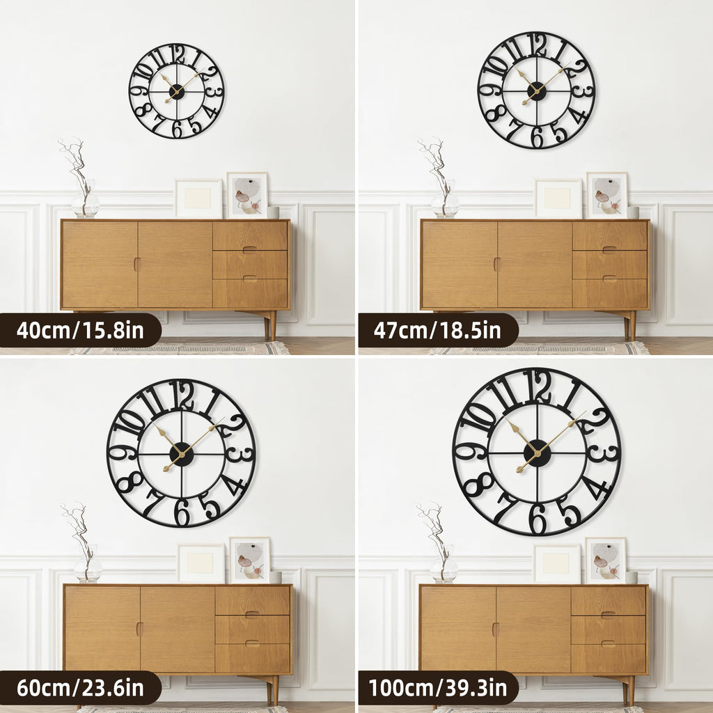 Oversized Wall Clock Decor - 40 Inch Silent Non-Ticking Wall Clocks Battery Operated, Metal Vintage Retro Decorative