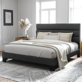 King Bed Frame Platform Bed with Fabric Upholstered Headboard and Wooden Slats Support