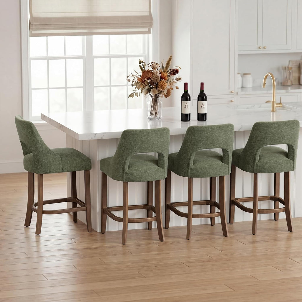 Bar Stools Set of 4, Upholstered Counter Height Bar Stools, Modern Counter Stools with Wood Legs Island Dining Room