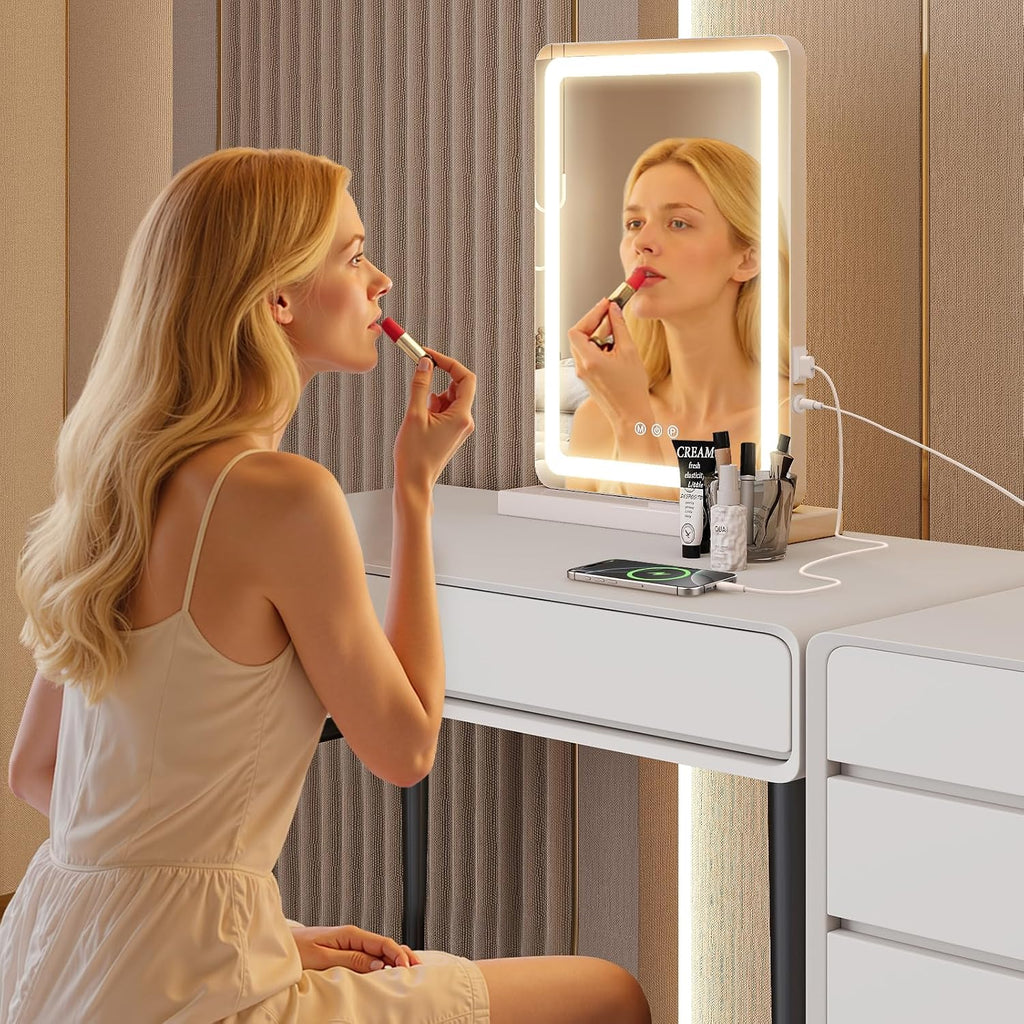 18"x13" LED Vanity Mirror with Lights, Dimmable 3 Color Modes Makeup Mirror with Memory Function, USB
