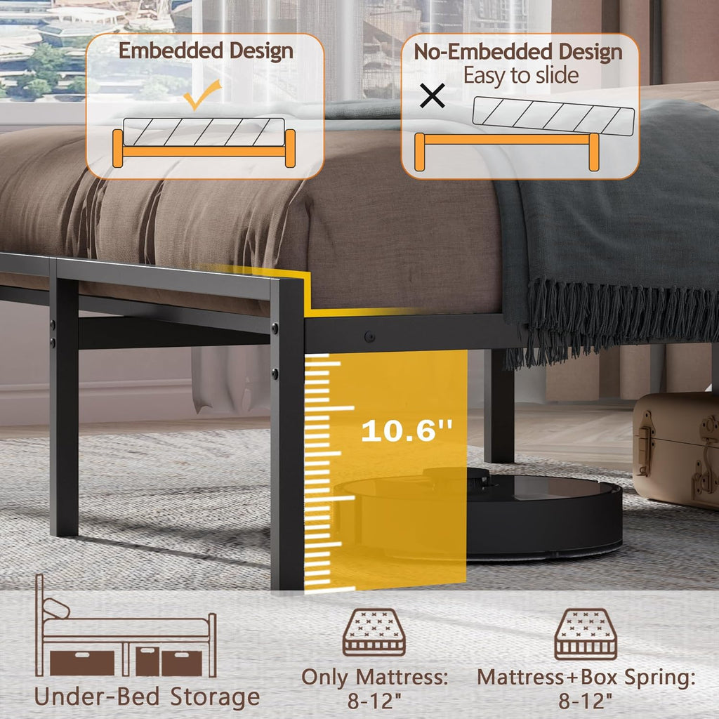 Full Bed Frame with Headboard, Bed Frame Full with LED Light and Charging Station