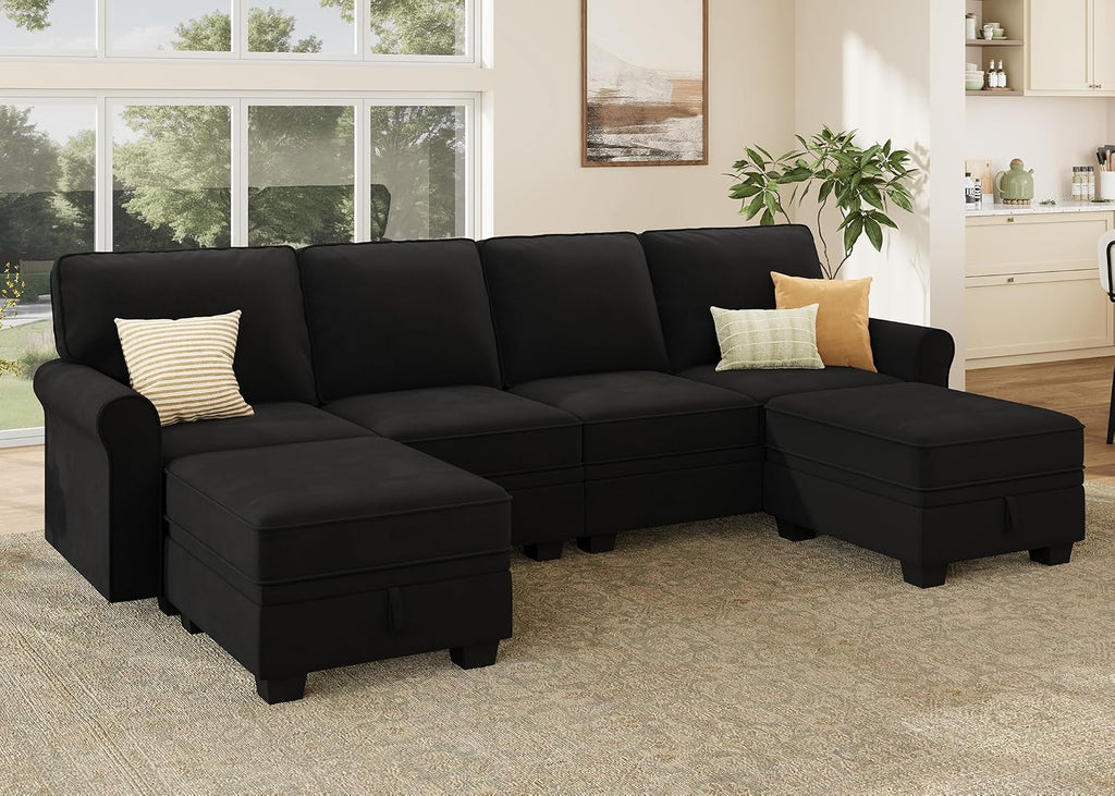 Convertible Sectional Sofa with Storage U Shaped Sectional Couch with Reversible Chaise Small Sectional Couches ,Mid