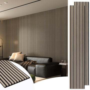 108 x 12 Inch 3D Fluted Soundproof Wood Slat Wall Panel, 2-Pack, Oak