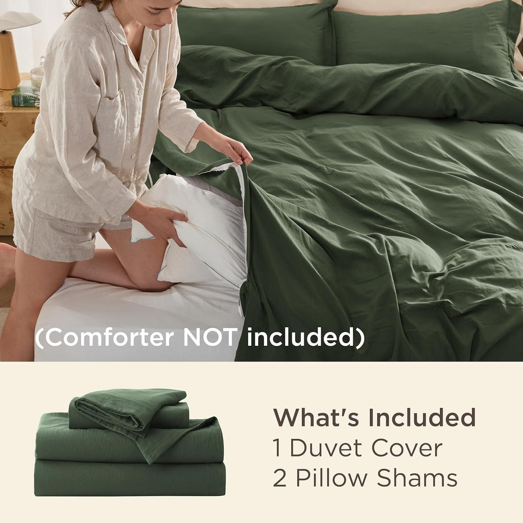 Olive Green Duvet Cover - 3 Pieces Prewashed Cotton-Like Polyester Extra Soft Bedding Set, Includes 1 Duvet
