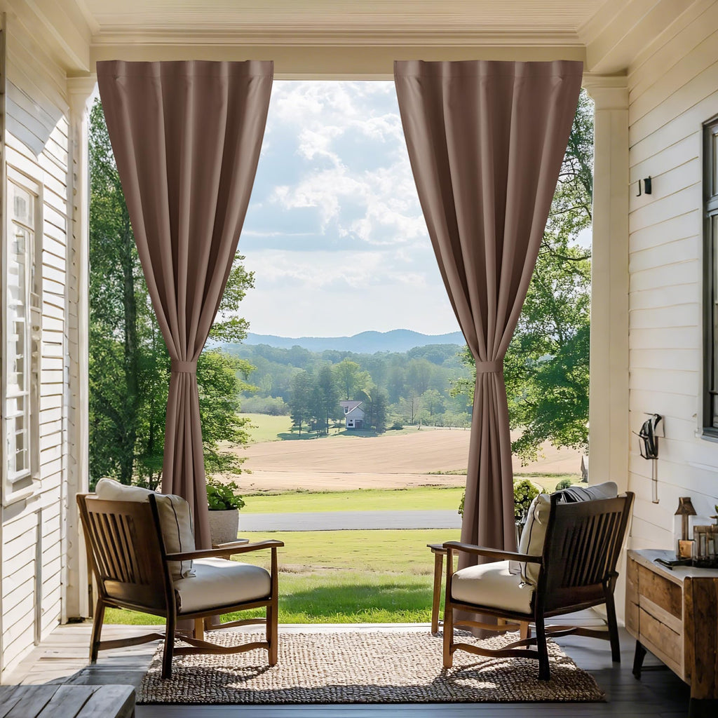 2 Panels Outdoor Curtains Adhesive Top, Taupe