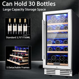 15 Inch Wine Fridge, 30 Bottles Dual Zone Wine Cooler, 41-68°F Wine Refrigerator