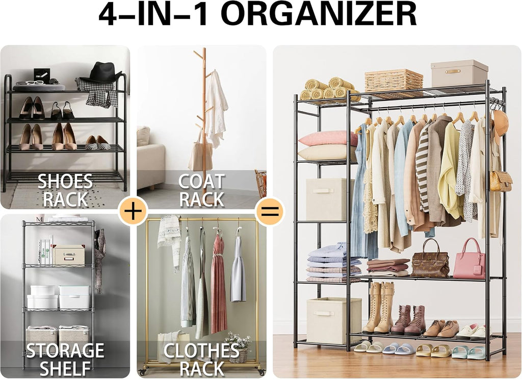 Wardrobe Closet,Portable Clothes Rack with 4 Tiers Shelves,Freestanding Closet Organizers and Storage System with