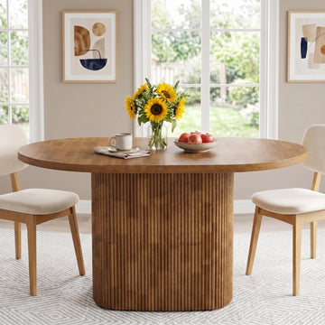 47.24" Oval Dining Table for 4, Small Kitchen Table with Pedestal Base, Space Saving Farmhouse Wood Dinner Table for