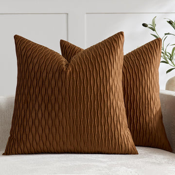 Light Brown Throw Pillow Cases: 2 Pack 18x18 Inch Original Stripe Velvet Square Decorative Pillow Covers for