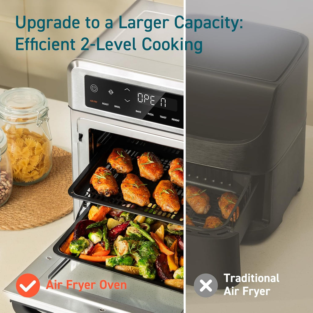 11-in-1 Air Fryer Oven, 13Qt Small Footprint Airfryer combo with Rotisserie, Toast, Bake, Roast, Reheat Functions and more, Recipe Book & 6 Accessories Included, Perfect for Small Countertop