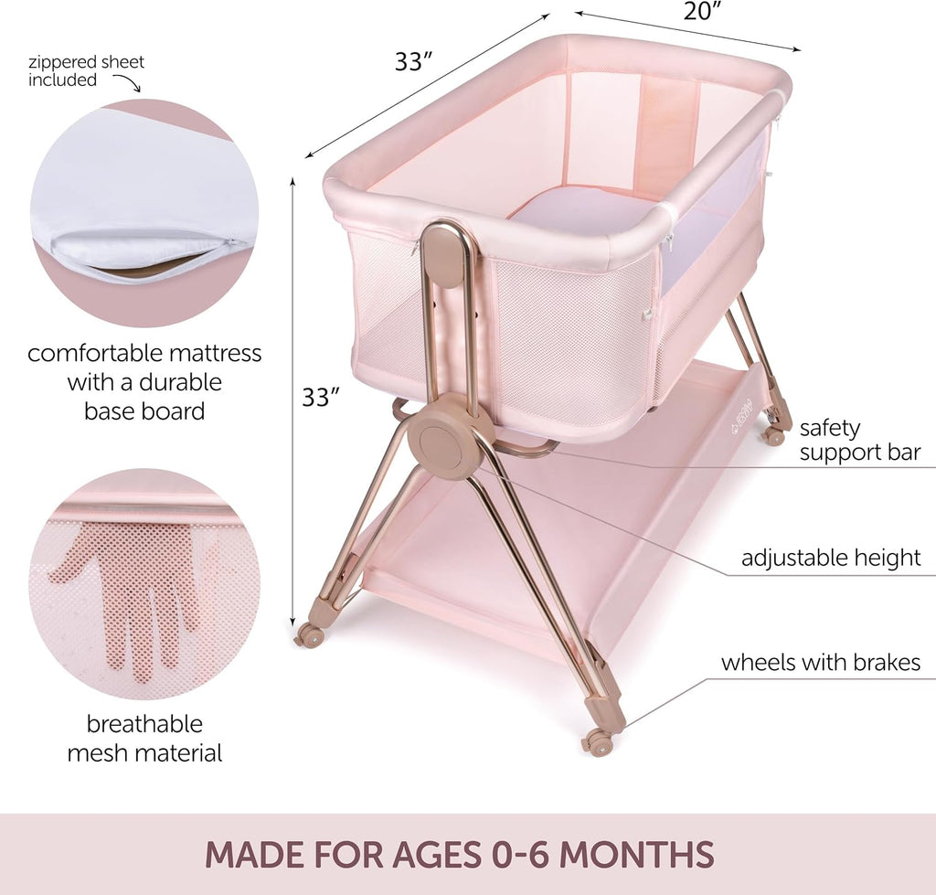 Bedside Sleeper - Bassinet & Bedside Crib with Height Adjustment & Wheels - Can Be Placed Next to Bed - Attaches to