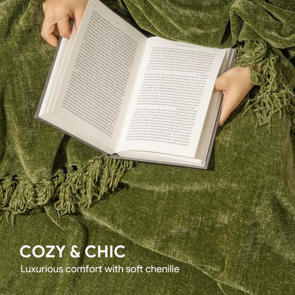 Throw Blanket Soft Cozy Chenille Throw Blanket with Fringe Tassel, 50'' x 60'')