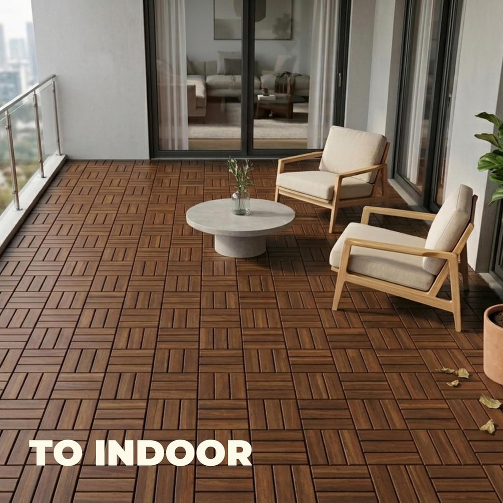 Premium Deck Tiles, 10 PCS 12x12 Outdoor Patio Floor Tiles, Waterproof Wood Flooring Tiles, Snap Tiles for Patio