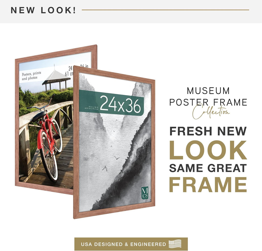 Museum Poster Frame, 24x36, Medium Oak, 1-Pack | Museum Collection Poster Frame For Photos & Art Prints, Hangs