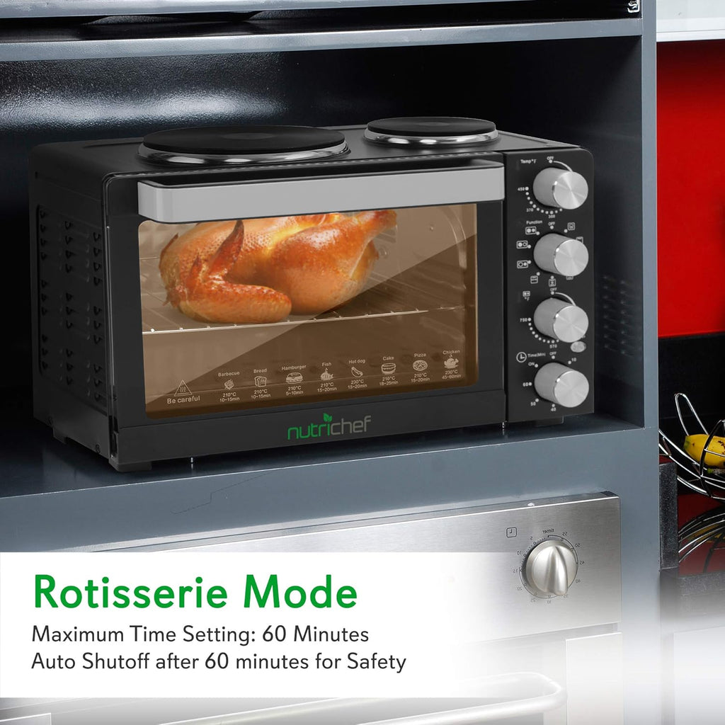 Kitchen Convection Electric Countertop Rotisserie Toaster Oven Cooker with Food Warming Hot Plates, 30+ Quart