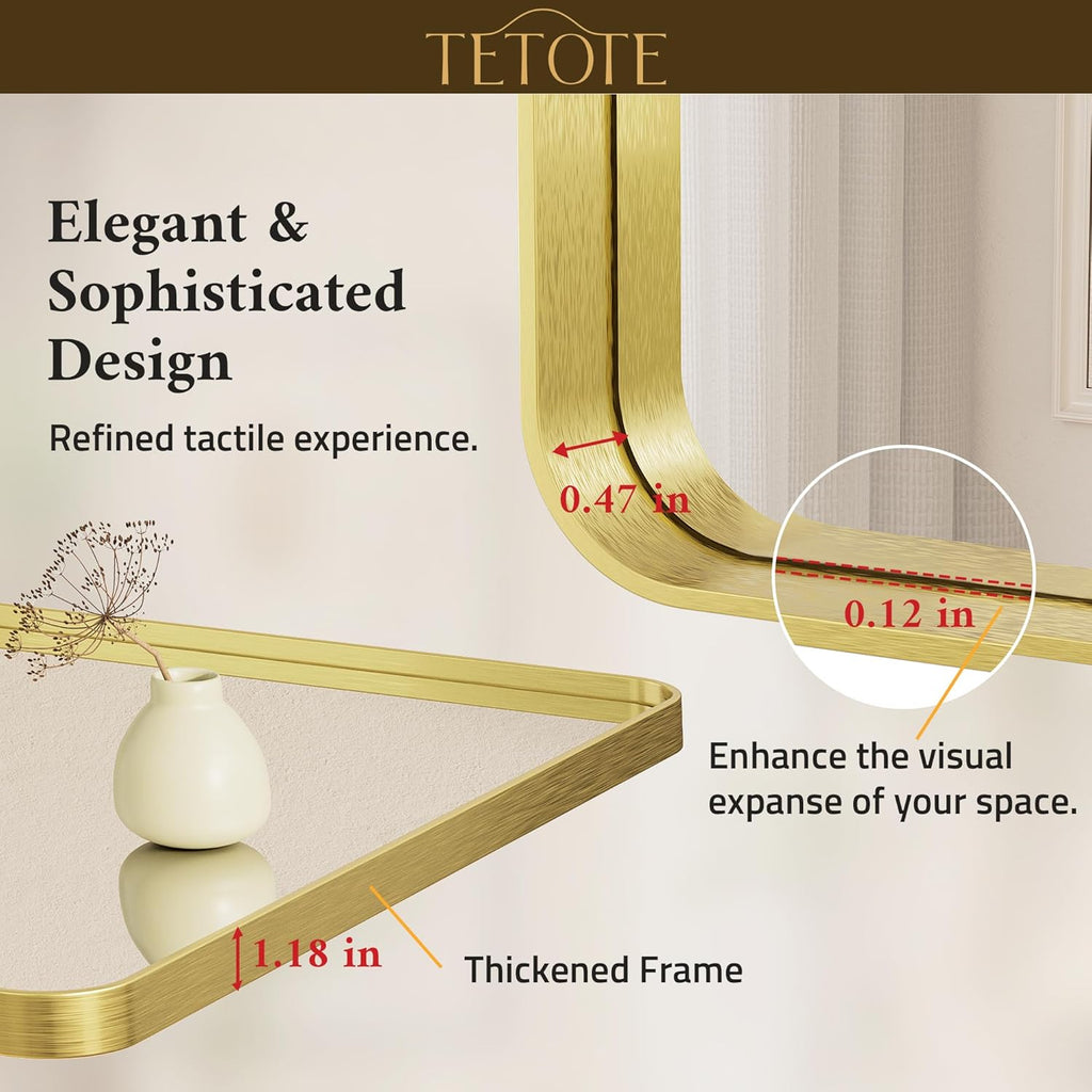 40 x 30 Inch Gold Bathroom Mirror, Brushed Brass Metal Frame Mirror for Vanity, Rectangle Wall Mounted Golden Modern