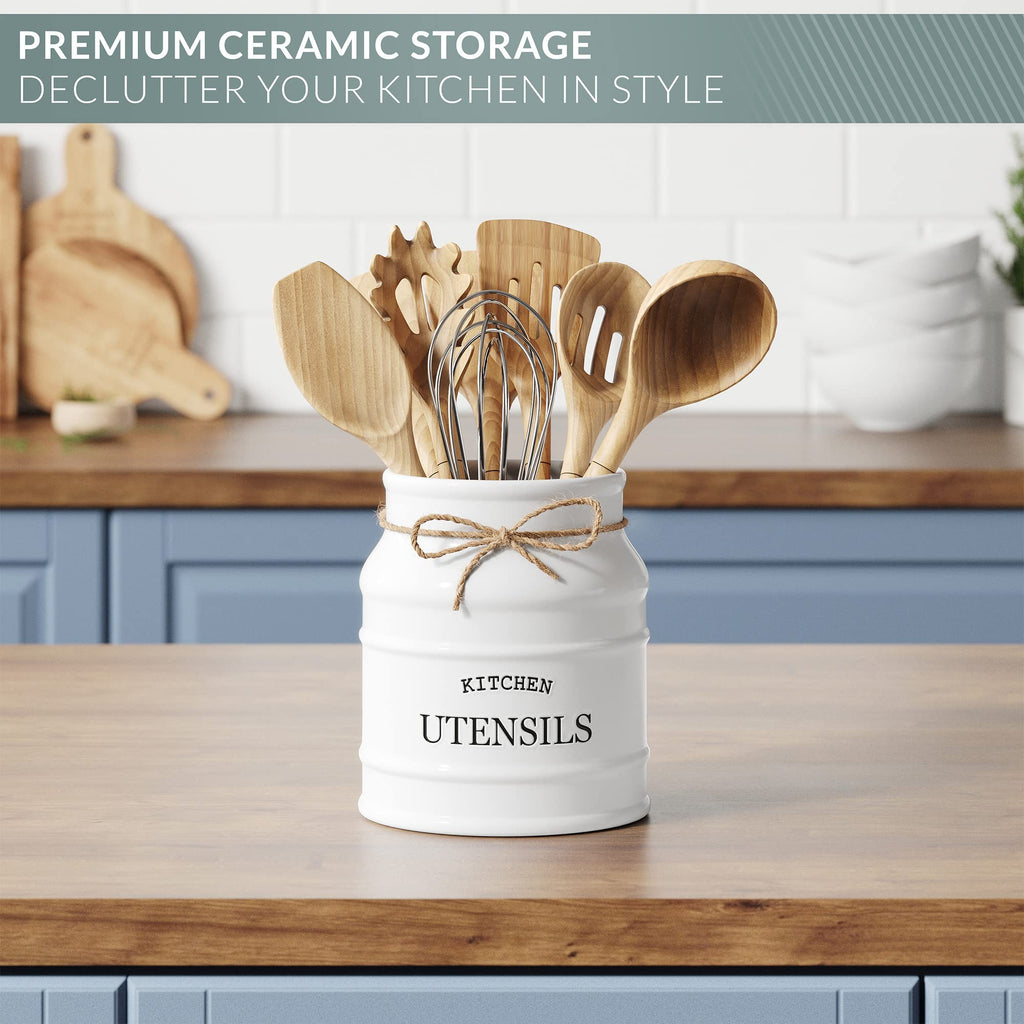 Ceramic Kitchen Utensil Holder Countertop 6.75′′ (White)