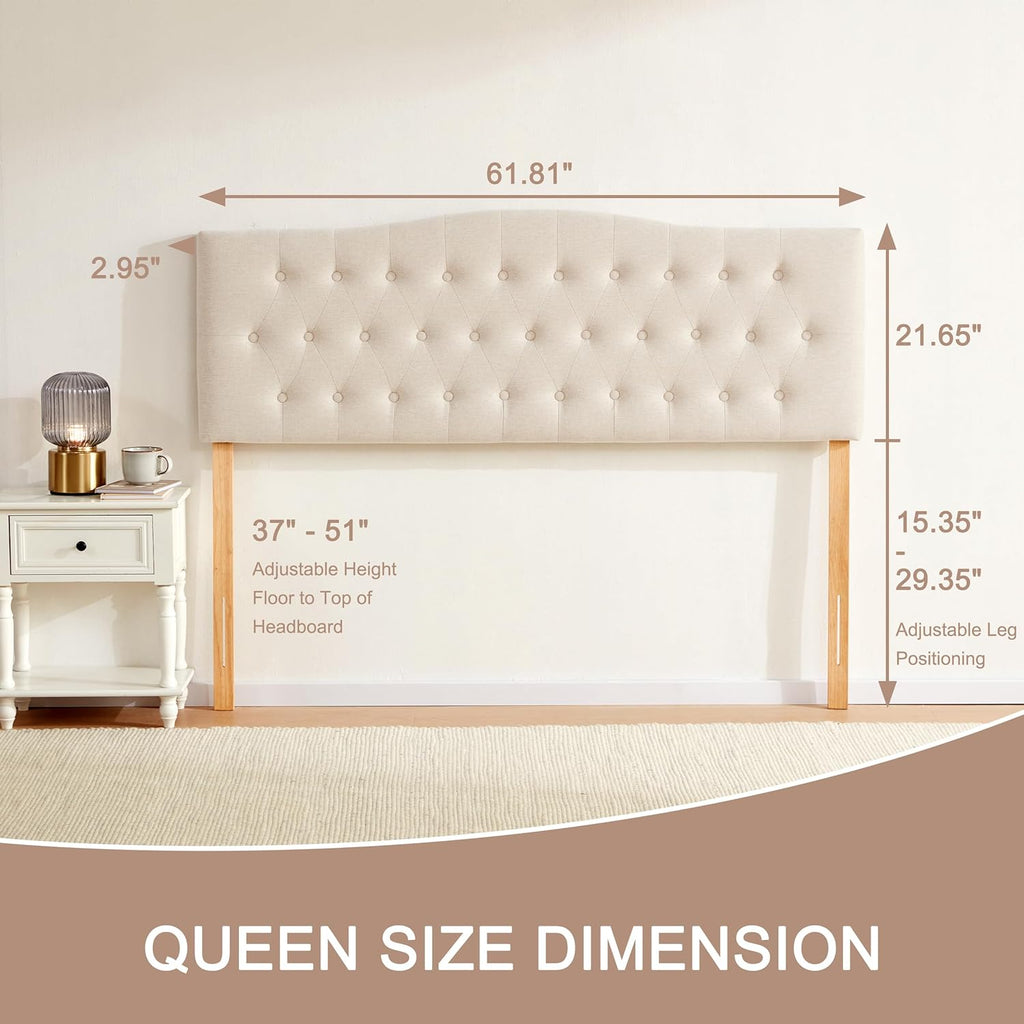 Tufted Upholstered Headboard Queen, Sturdy and Durable Solid Wood Bed headboard, Fabric Headboard Adjustable Height