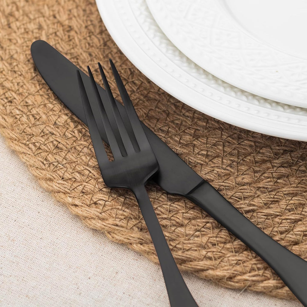 Black Satin 40-Piece Silverware Set, Service for 8, Stainless Steel Flatware Set, Matte Polished Cutlery Set