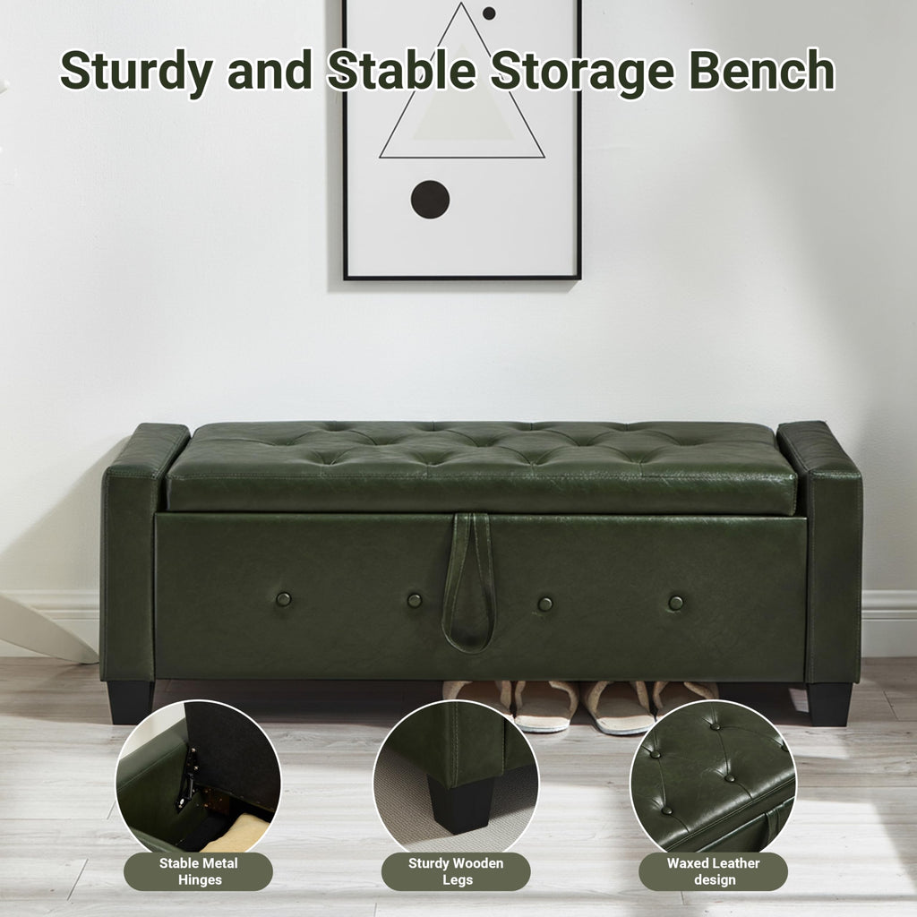 48" Faux Leather Ottoman with Storage, Green