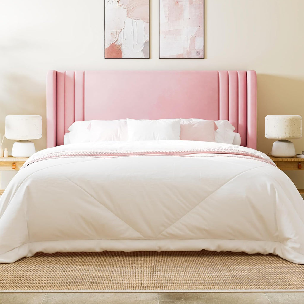 Full Velvet Platform Bed Frame with Vertical Tufted Wingback Headboard, Easy Assembly, Under Bed Storage