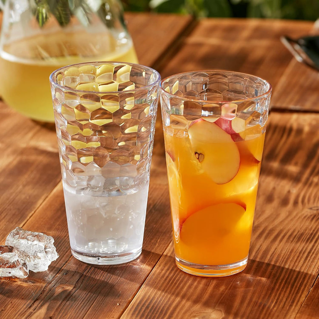 Iceberg - 24-Ounce Plastic Tumblers (Set of 8), Plastic Drinking Glasses, All-Clear High-Balls, Reusable Cups