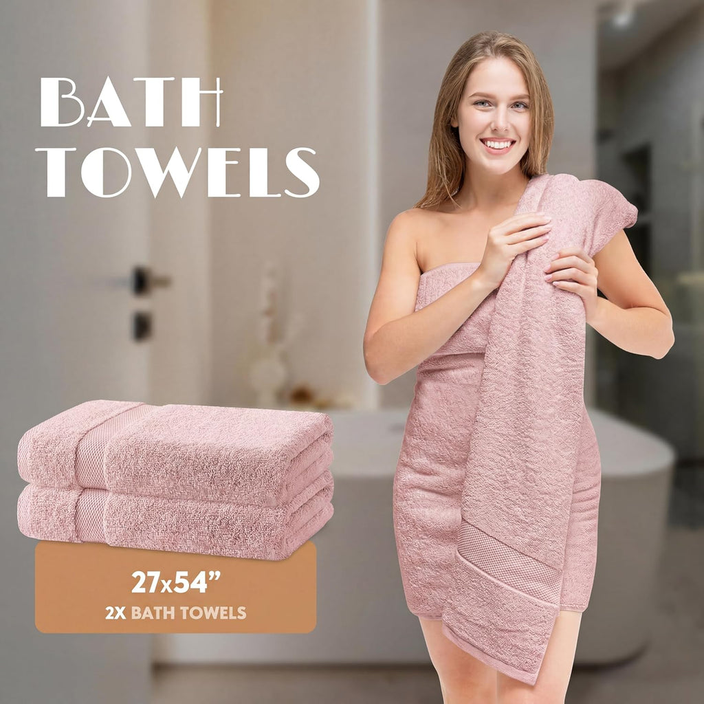 Pink Bath Towel Set of 6-100% Cotton Highly Absorbent Towels , 2 Luxury Bath Towels 650GSM, 2 Hand Towels, 2