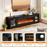 80 Inch Modern Fireplace TV Stand for Living Room, Entertainment Center with 50 Inch Electric Fireplace, Adjustable TV Console and 12-Color LED Lighting, Black