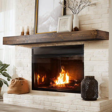 72x8x3in Rustic Fireplace Mantel Pine Wood, Weathered Brown