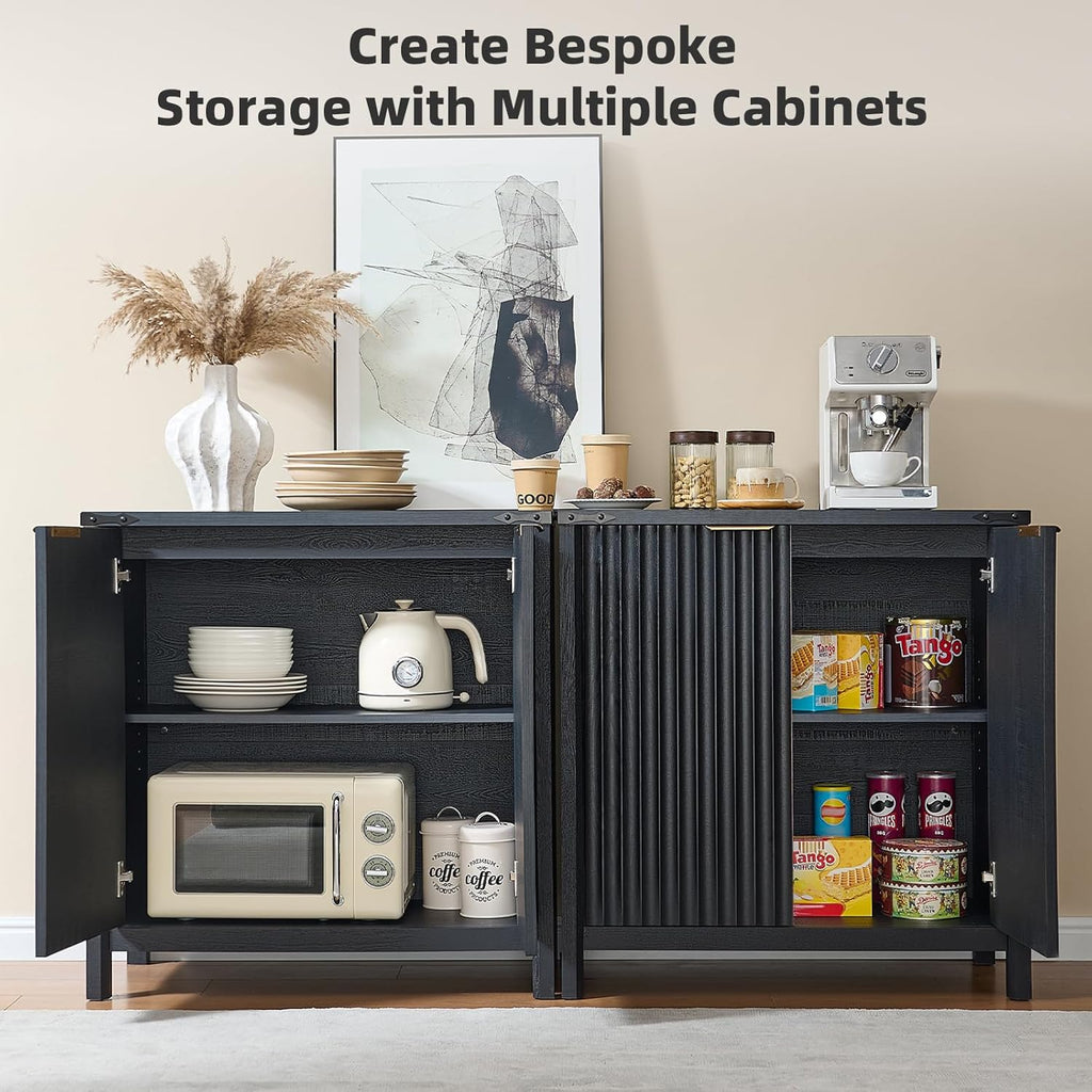 32" Sideboard Buffet Cabinet with Storage, Fluted Accent Storage Cabinet with 2 Doors, Modern Accent Coffee Bar