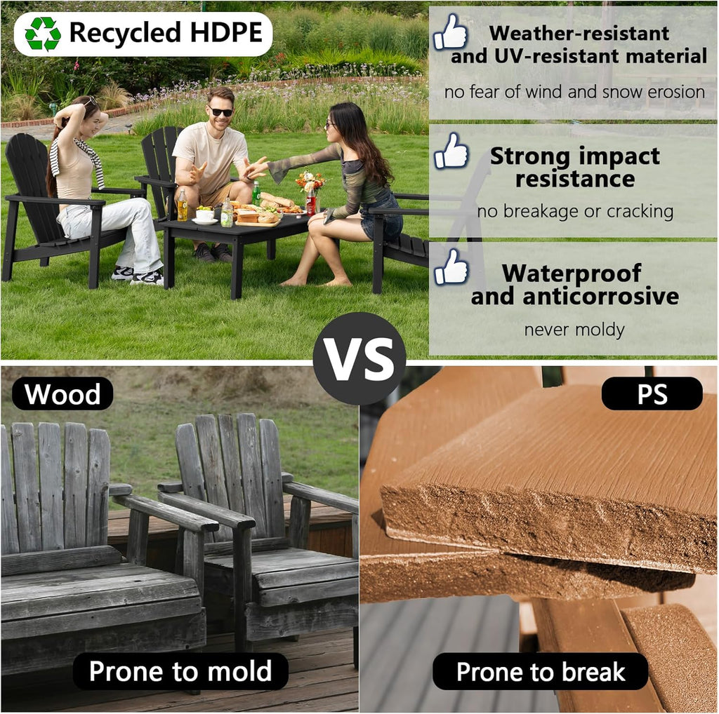 Compact Stackable Adirondack Chairs Set of 2,HDPE,Black | 26.3" Wide HDPE,380lb,All-Weather