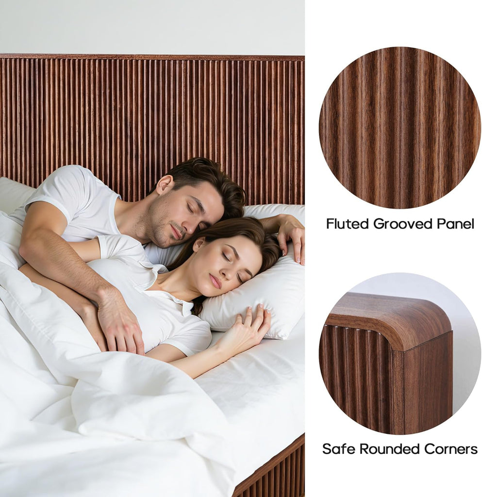 Wood Headboard King, Wooden King Headboard Only with 2 Outlets and USB & Type C Port, Simple Setup Modern Farmhouse