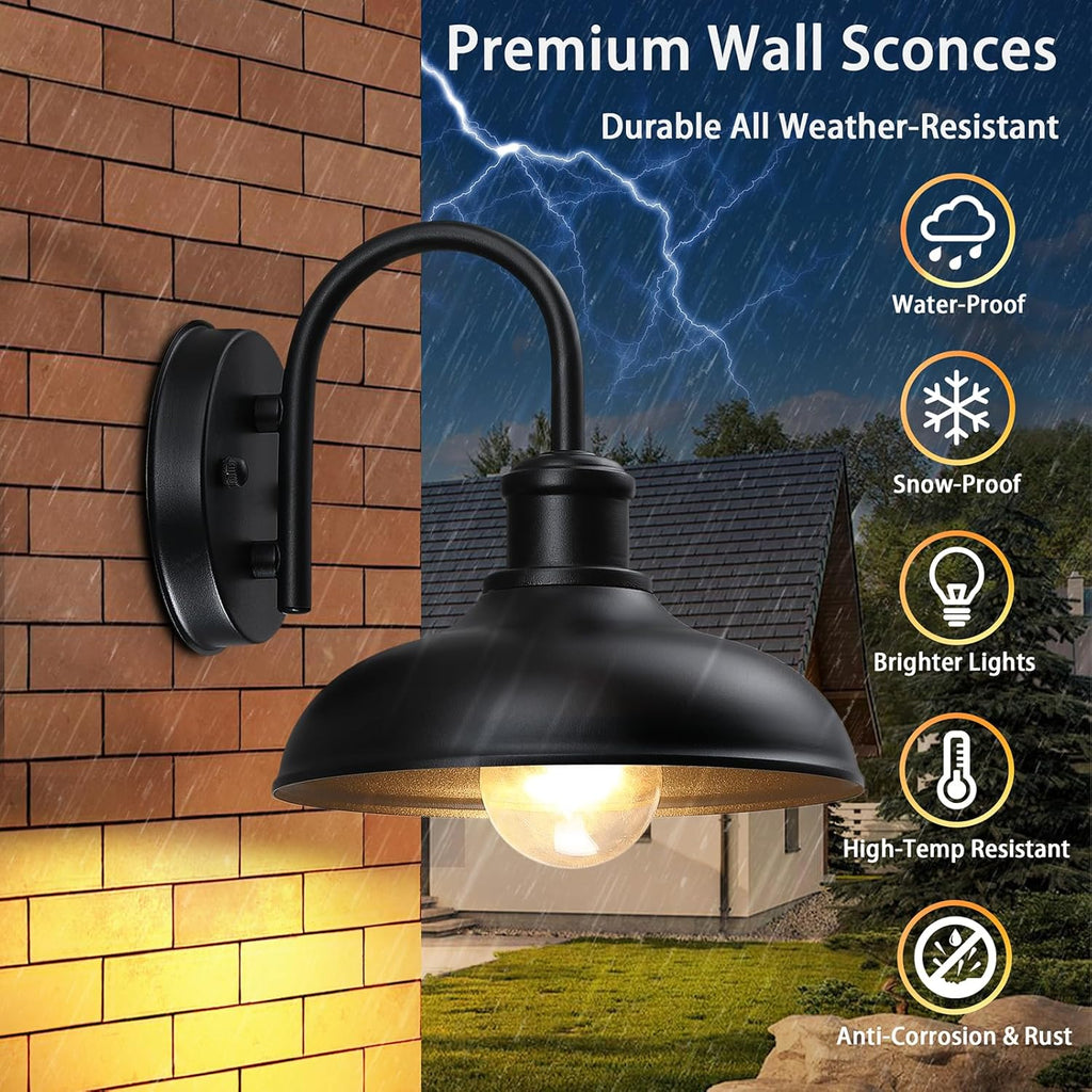 Gooseneck Outdoor Light Fixtures, 2-Pack Farmhouse Barn Lights for Porch
