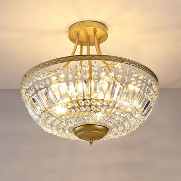 19.5 Inch Crystal Ceiling Light Fixture, 5-Light Raindrop Semi Flush Mount Chandelier, Modern Round Close to Ceiling