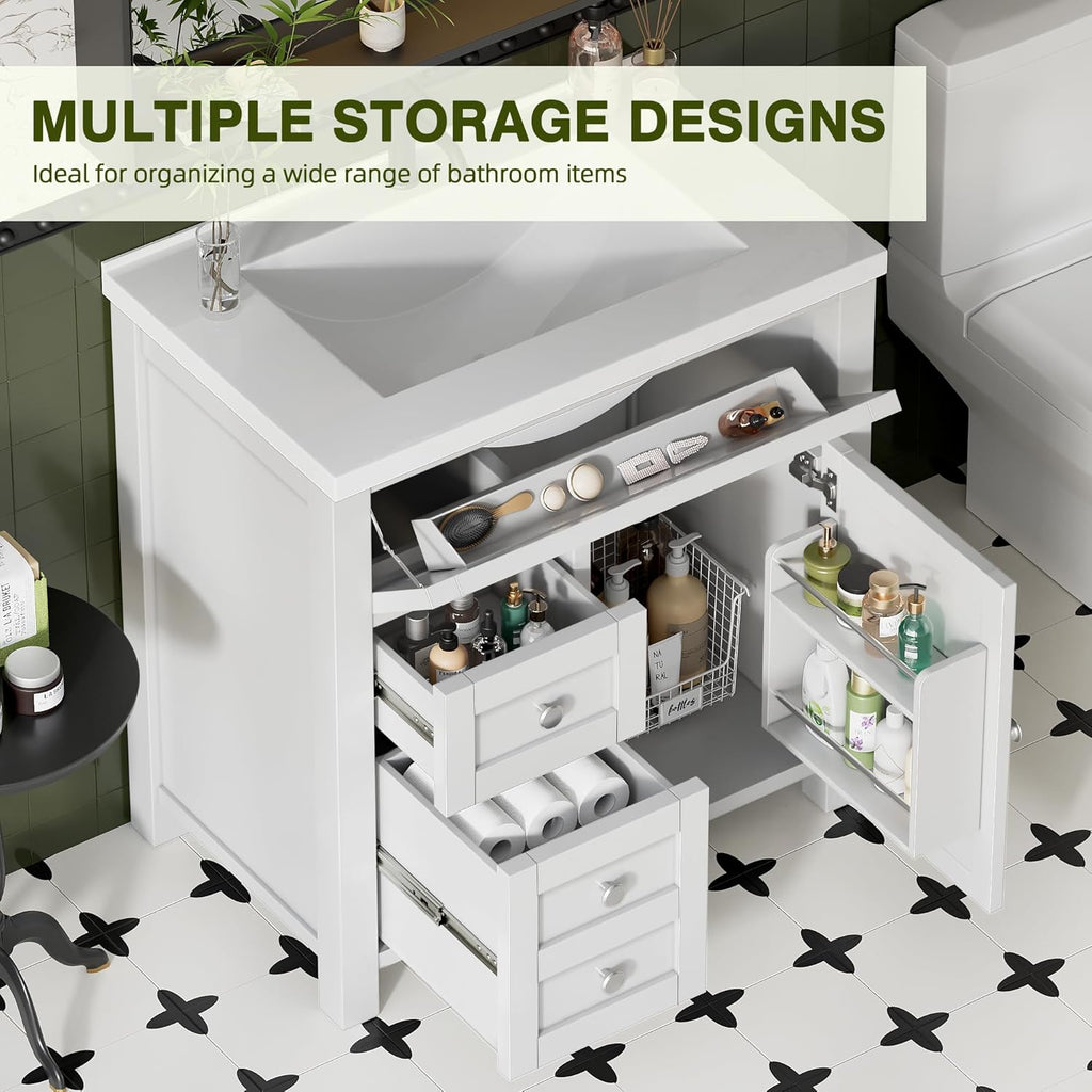 30'' Bathroom Vanity with Single Sink Combo, Freestanding Modern Bathroom Sink Cabinet