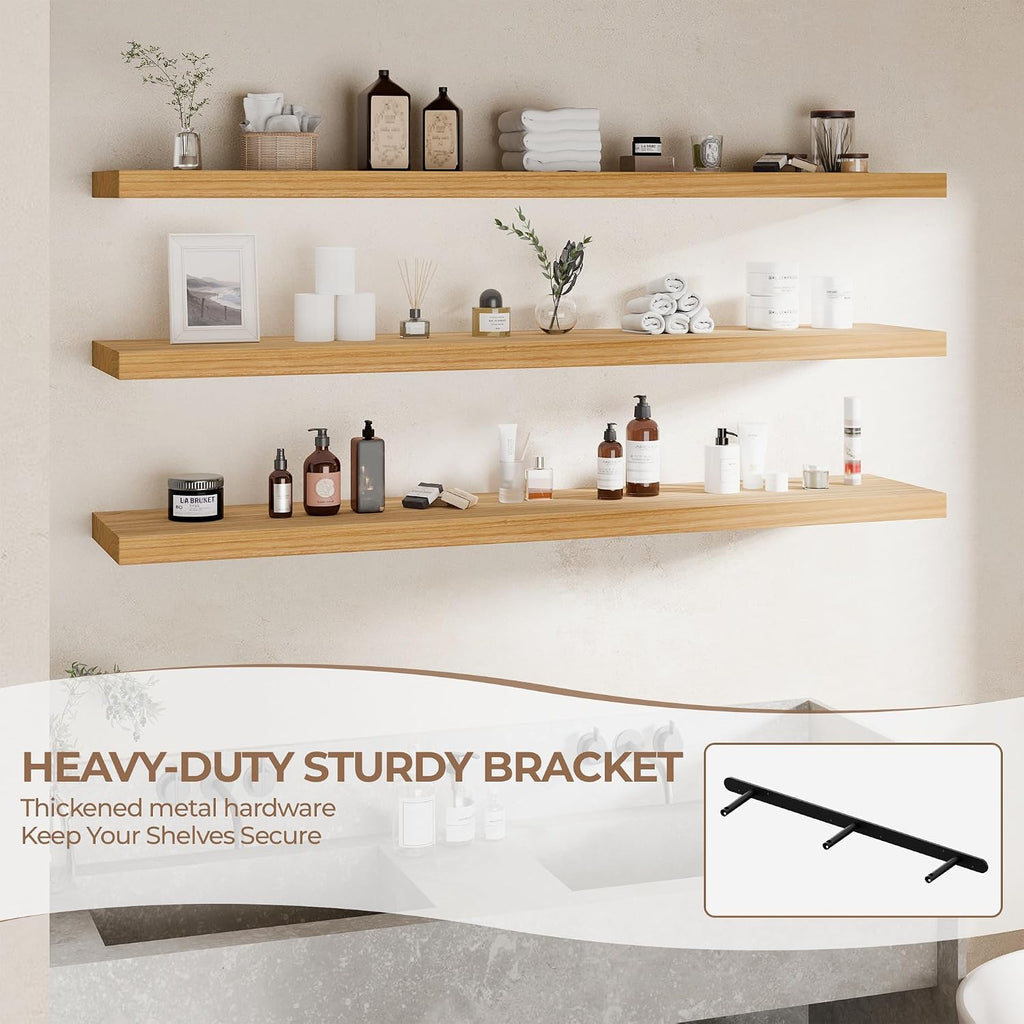 60 Inch Long Floating Shelves for Wall Set of 3, Solid Wood Natural Floating Shelves 10in Depth, 5ft Large Wall Shelf