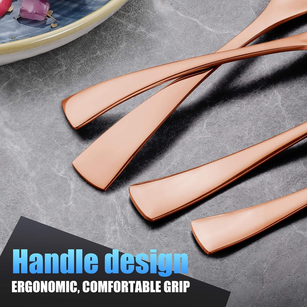 20 Pieces Rose gold Silverware Set for 4,Heavy Duty 18/10 Stainless Steel Flatware Set with Forged Stand Knives
