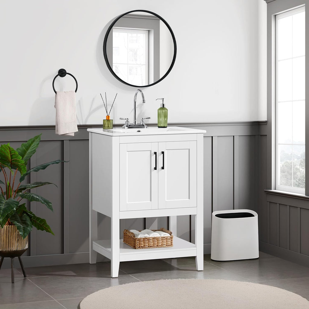 24" Modern Bathroom Vanity with Rectangular Ceramic Sink - Freestanding Vanity Cabinet