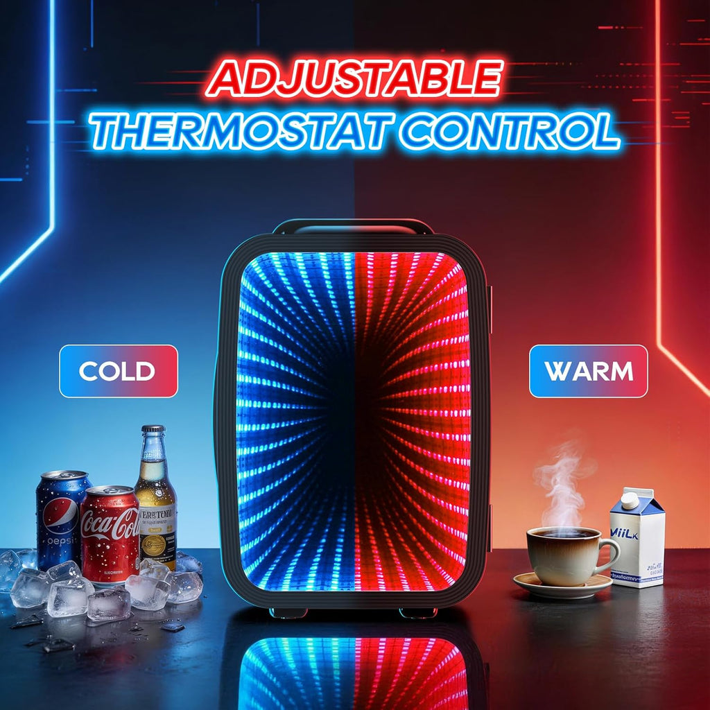 Mini Fridge, 4L/6 Can Small fridge with Dimmable Gaming Light for Bedroom,Office,Gaming room and Car,AC/DC Portable