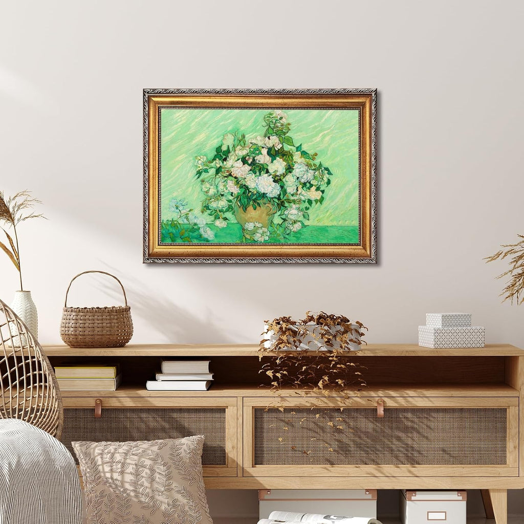 Gold Framed Roses by Vincent Van Gogh Floral Wall Art Prints Classic Flower Oil Painting Reproduction Poster Vintage